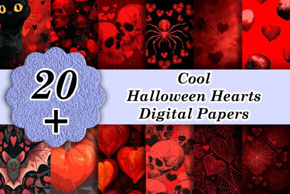 20 Vermilion Cool Halloween Hearts Paper