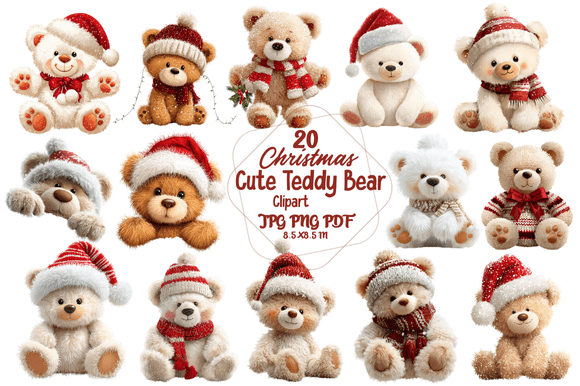 Christmas Cute Teddy Bear Clipart for Creative and Practical Use