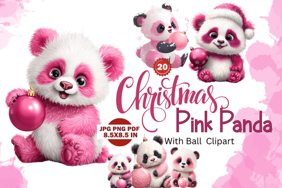 Christmas Pink Panda with Ball Clipart: A Unique and Versatile Design Asset
