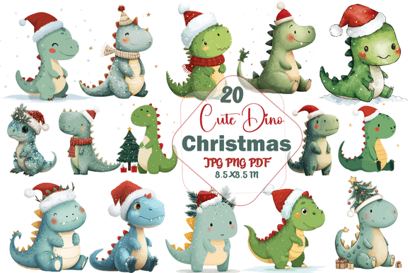 Cute Dino Christmas Clipart: Festive Designs for Creators