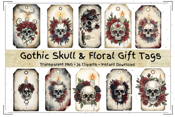 Designing with Gothic Skull Floral Gift Tags
