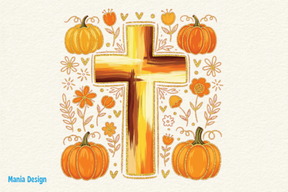 Faith Fall Pumpkin Cross PNG for Designers