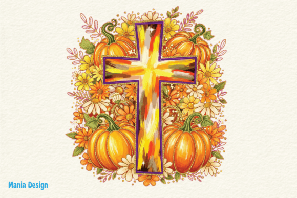 Fall Floral Faith Cross PNG: Combining Seasonal Beauty with Spiritual Symbolism in Digital Design