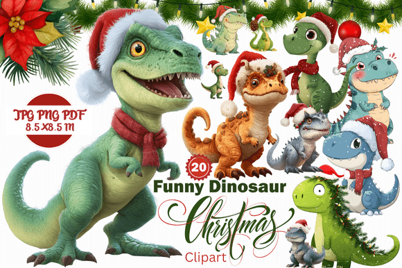 Funny Dinosaur Christmas Clipart: A Whimsical Twist on Holiday Design