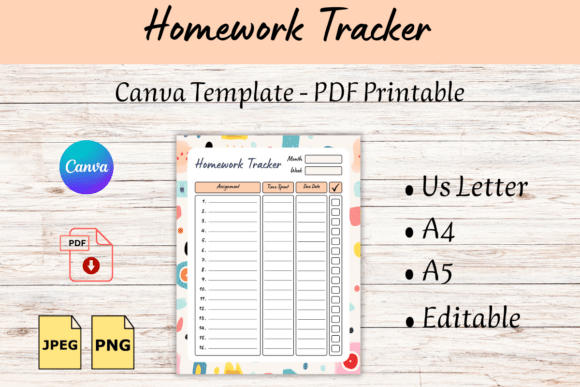 Homework Tracker Canva Template and PDF for Streamlined Task Management