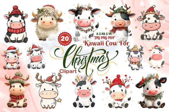 Kawaii Cow for Christmas Clipart