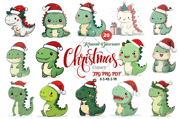 Kawaii Dinosaur Christmas Clipart: A Whimsical Way to Spread Holiday Cheer