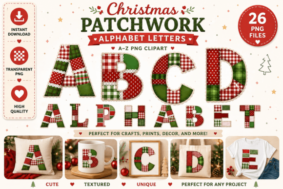 Patchwork Christmas Alphabet Clipart: A Creative Resource for Holiday Projects