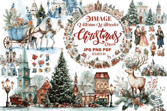Victorian Watercolor Christmas Clipart: A Timeless Choice for Creative Projects