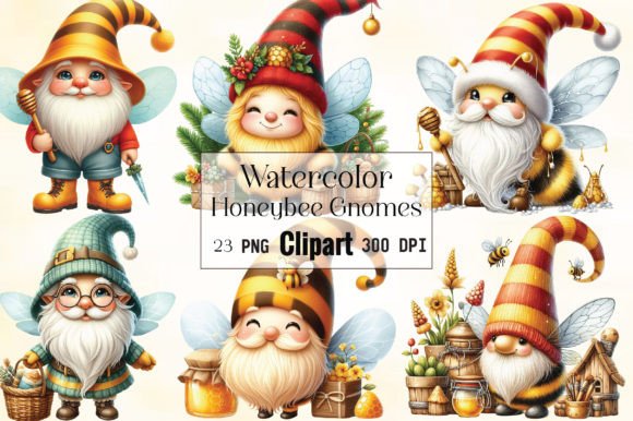 Watercolor Honey Bee Gnomes Clipart Brings Whimsy to Everyday Projects