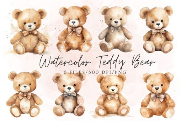 Watercolor Teddy Bear Clipart for Creative Projects